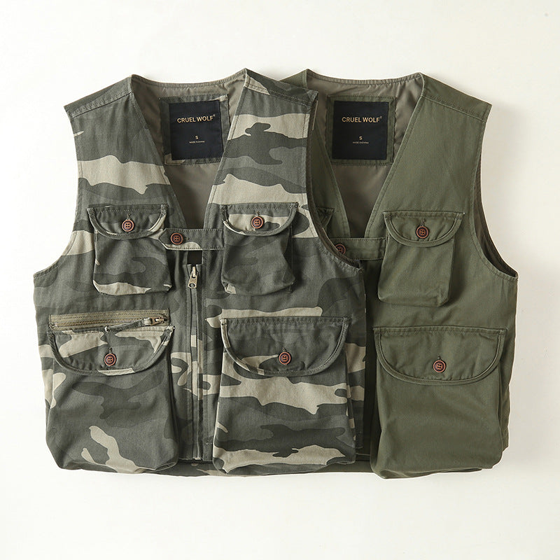 Herren Multifunktionale Outdoor-Weste mit vielen Taschen und Reißverschluss Drune