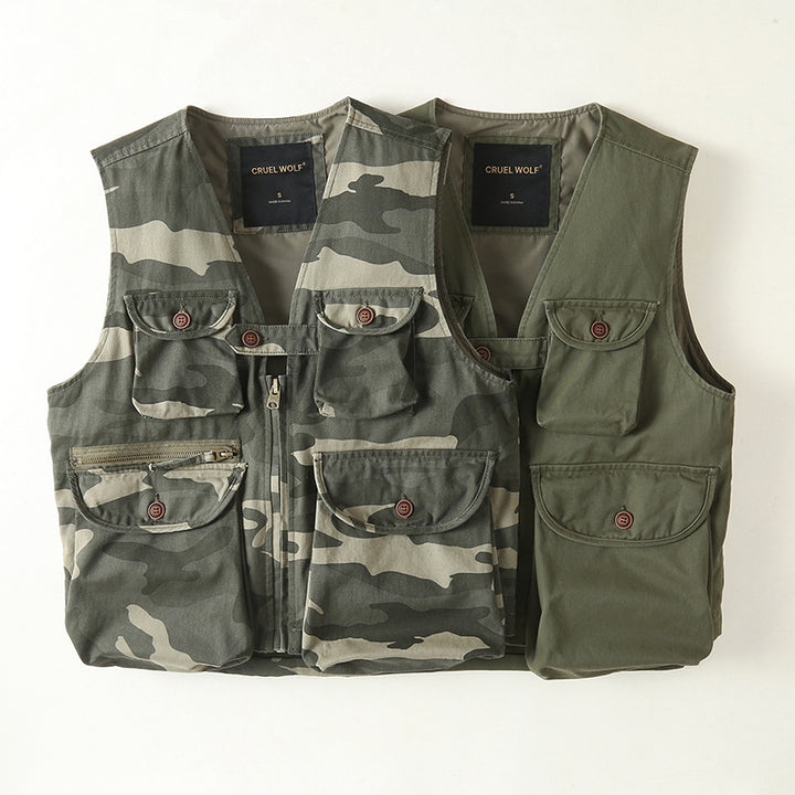 Herren Multifunktionale Outdoor-Weste mit vielen Taschen und Reißverschluss Drune