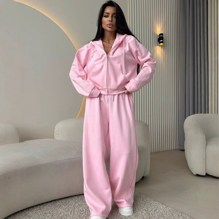 Damen nan weite Highwaist-Loungehose aus Sweatstoff mit Kordelzug und Eingrifftaschen Drune