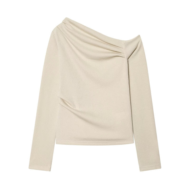 Damen Asymmetrisches Feinstrick-Top mit Wasserfallkragen und seitlicher Raffung Drune