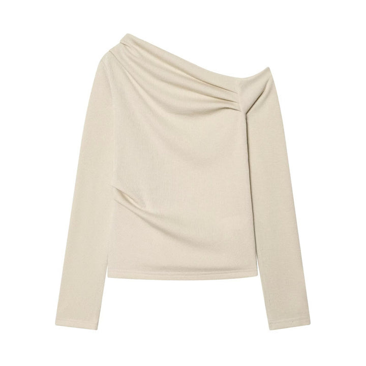 Damen Asymmetrisches Feinstrick-Top mit Wasserfallkragen und seitlicher Raffung Drune