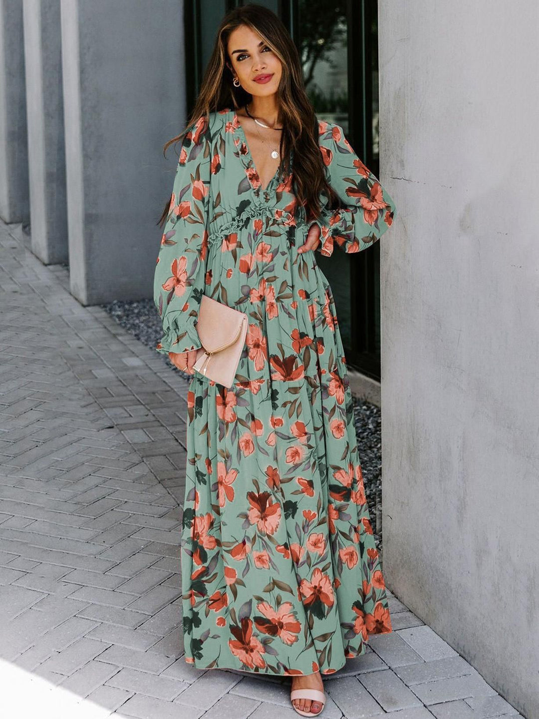 Damen Maxikleid mit floralen Mustern Drune