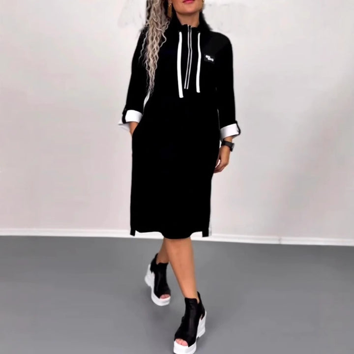 Damen nan Hoodie-Midikleid mit Kapuze, Kordelzug und krempelbaren Manschetten Drune