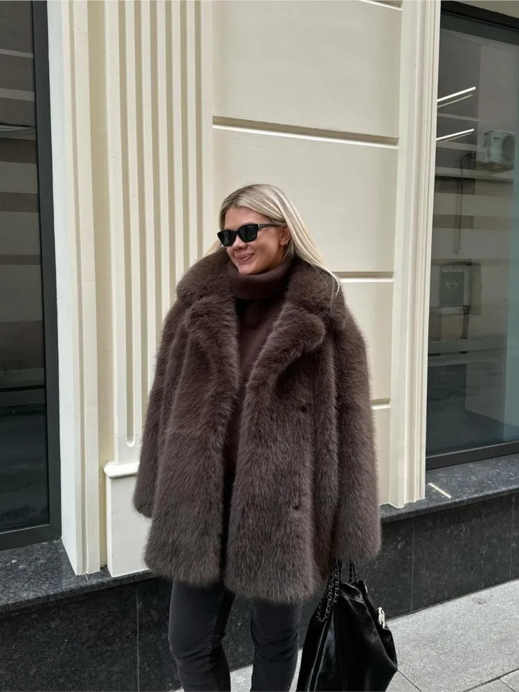 Damen Kuschelige Kunstpelz-Jacke Drune