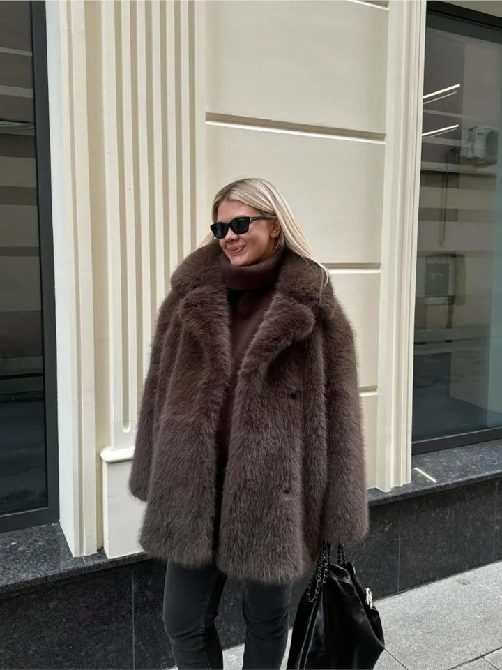 Damen Kuschelige Kunstpelz-Jacke Drune