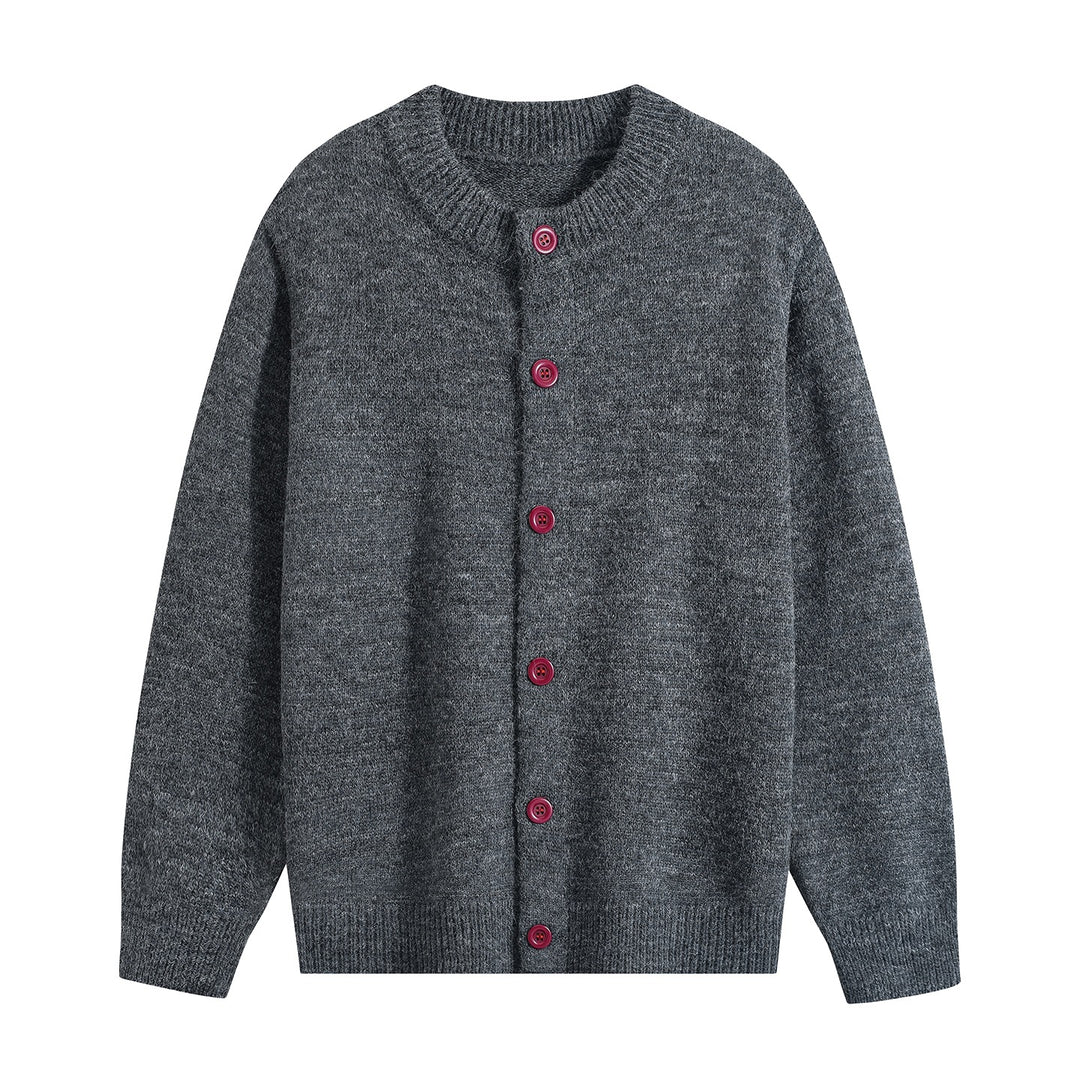 Damen Oversize-Strickjacke mit Rundhalsausschnitt, Rippsaum & Kontrastknöpfen Drune