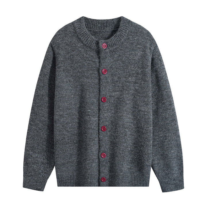 Damen Oversize-Strickjacke mit Rundhalsausschnitt, Rippsaum & Kontrastknöpfen Drune