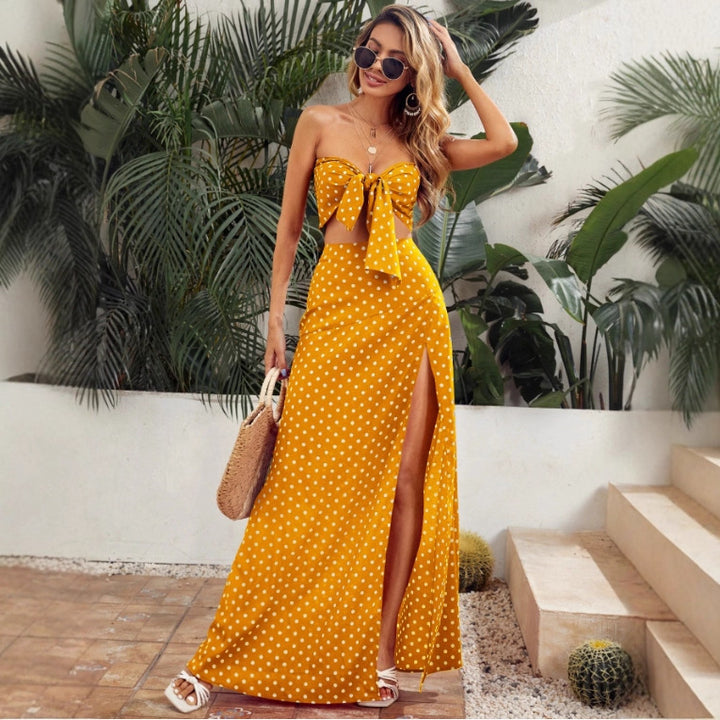 Damen Maxi Kleid mit tiefem V-Ausschnitt und modischem Schlitz Drune