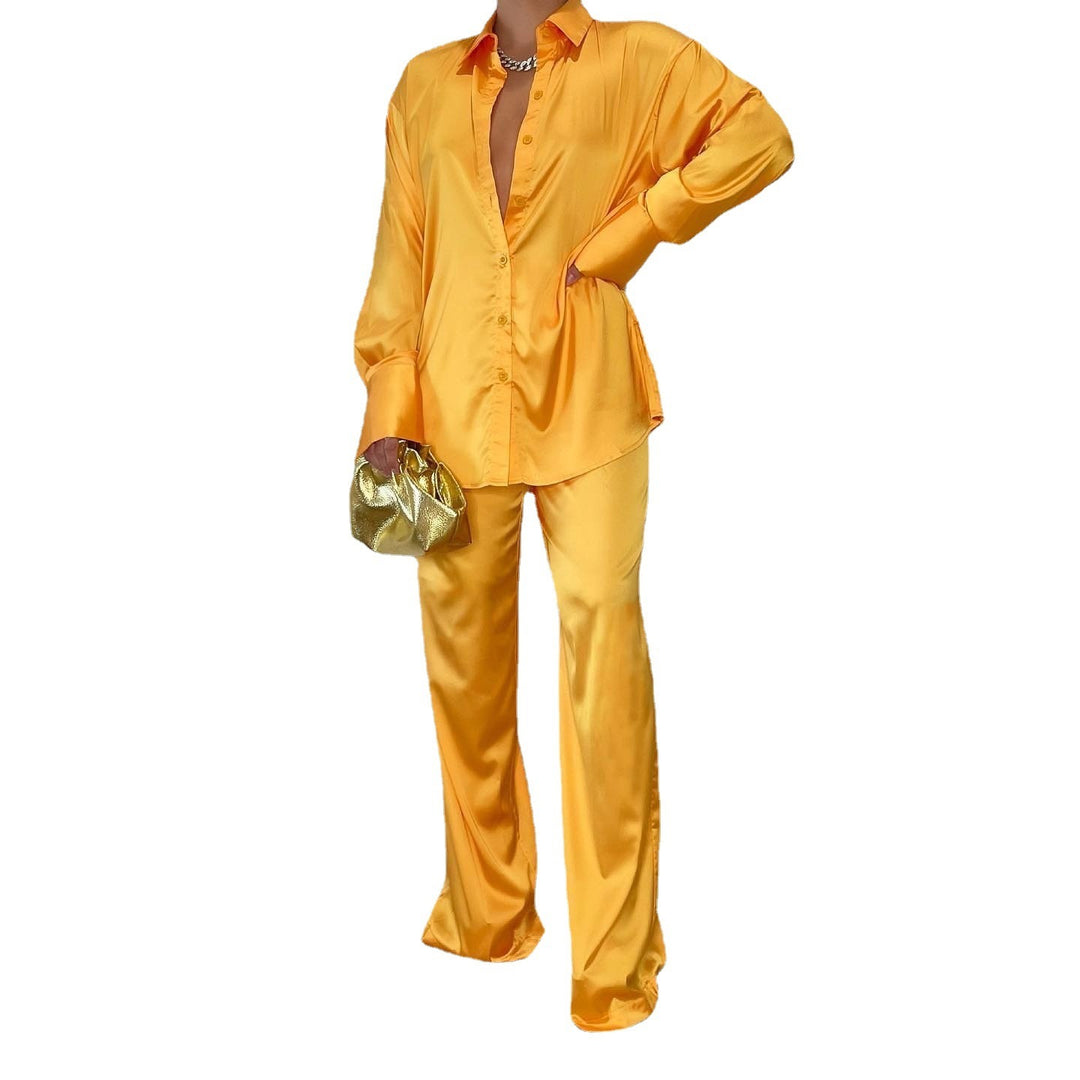 Damen Satin-Hemd und Palazzo-Hose Lounge-Set Drune