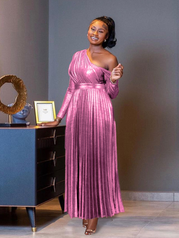 Damen plissiertes Abendkleid mit schimmerndem Oberteil Drune