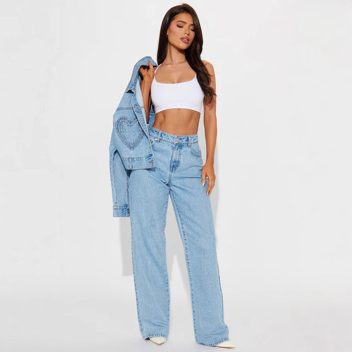 Damen Weite High-Waist Jeans mit klassischem Schnitt und ausgefransten Säumen Drune