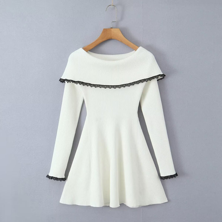 Damen Kleid mit abnehmbarem Spitzenkragen Drune