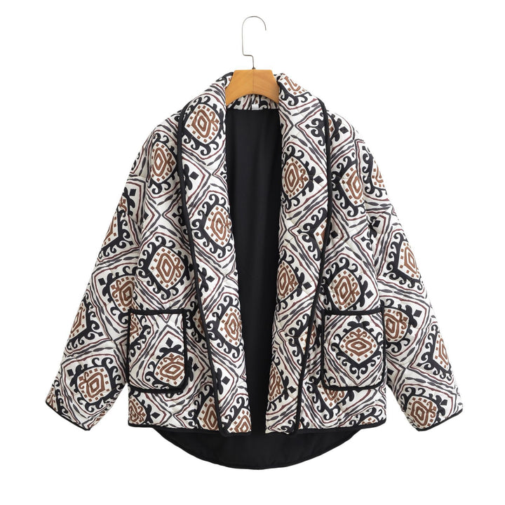 Damen Stepp-Kimono-Jacke mit Taillengürtel und Ethno-Muster