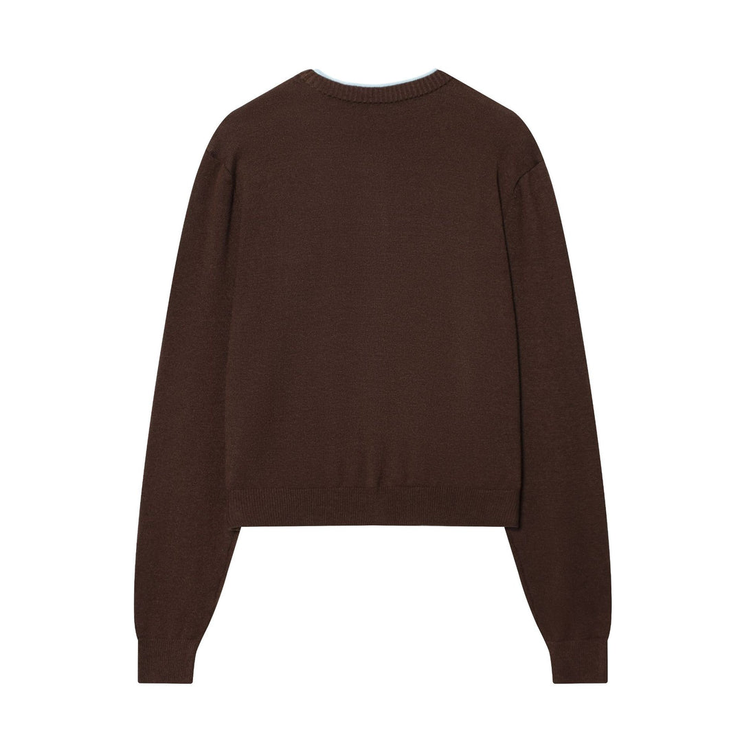 Damen nan kurz geschnittene Strickcardigan mit Rundhals Kontrastpaspel und Brusttasche Drune