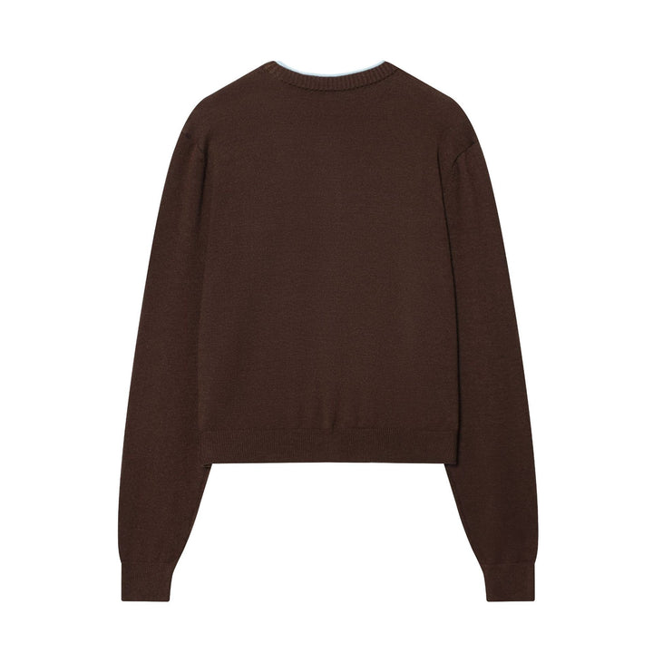 Damen nan kurz geschnittene Strickcardigan mit Rundhals Kontrastpaspel und Brusttasche Drune