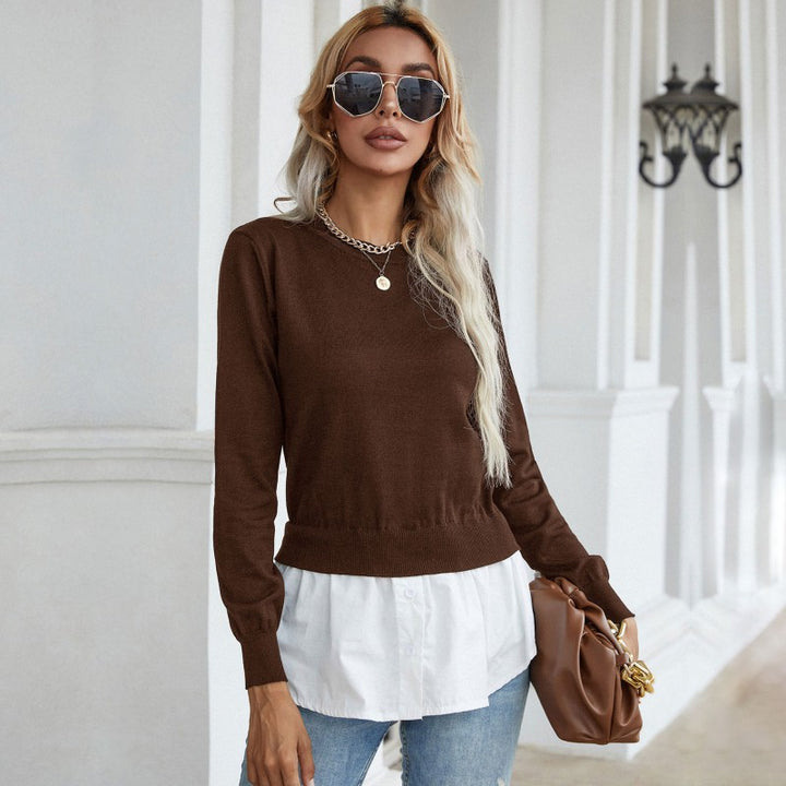 Damen Strickpullover mit eingearbeitetem Blusenbesatz und Doppel-Layer-Optik Drune