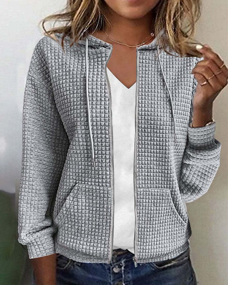 Damen nan gesteppte Kapuzenjacke mit Waffelstruktur, durchgehendem Reißverschluss und Kängurutaschen Drune