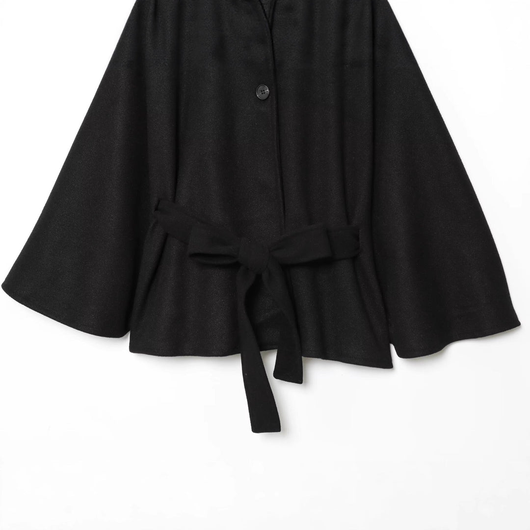 Damen Kurzes Wollcape mit Stehkragen, Bindegürtel und A‑Linien‑Silhouette Drune