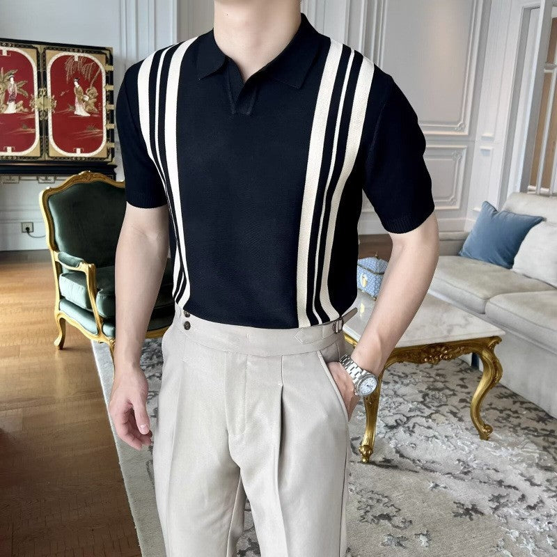 Herren Modisches Polohemd mit Streifen Drune