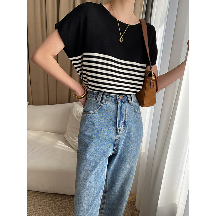 Damen lässiges gestreiftes T-Shirt mit lockerem Schnitt Drune