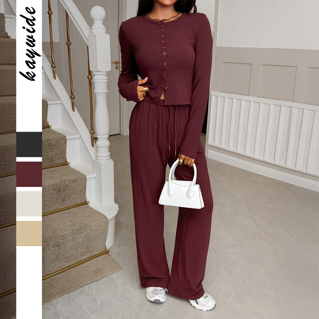 Damen nan cropped Kapuzen-Sweatjacke mit Tunnelzug und hochgeschnittener Palazzo-Hose Drune
