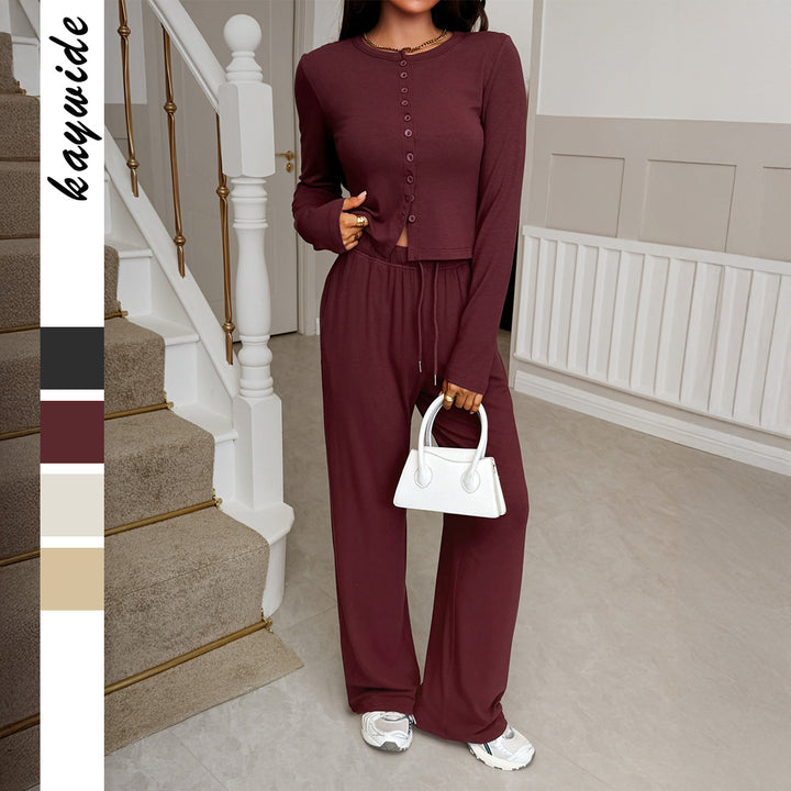 Damen nan cropped Kapuzen-Sweatjacke mit Tunnelzug und hochgeschnittener Palazzo-Hose Drune