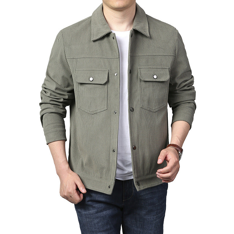 Herren Cord-Truckerjacke mit Druckknopfleiste und Brustklappen Drune