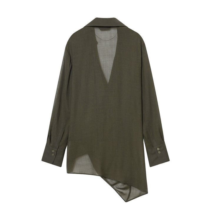 Damen nan Wickelbluse mit Hemdkragen, asymmetrischem Zipfelsaum und Knotenverschluss Drune