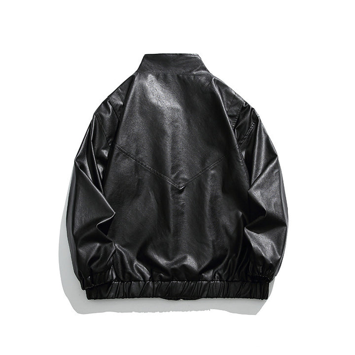 Herren Boxy Kunstleder-Blousonjacke mit Stehkragen Druckknopfblende und elastischem Saum Drune