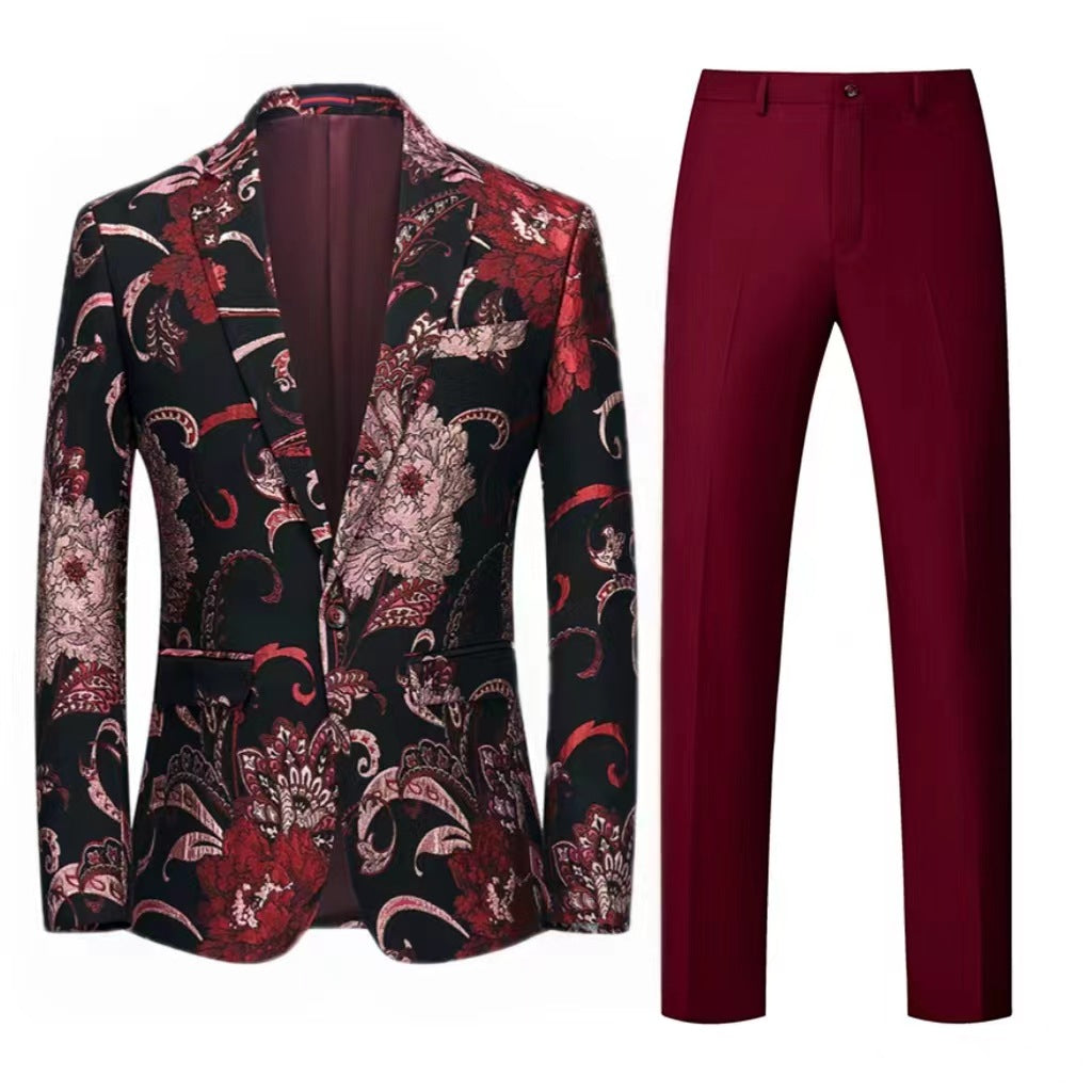 Damen Zweiteiliges Satin-Jacquard-Sakko mit floralem Muster und taillierter Passform sowie Slim-Fit Anzughose Drune