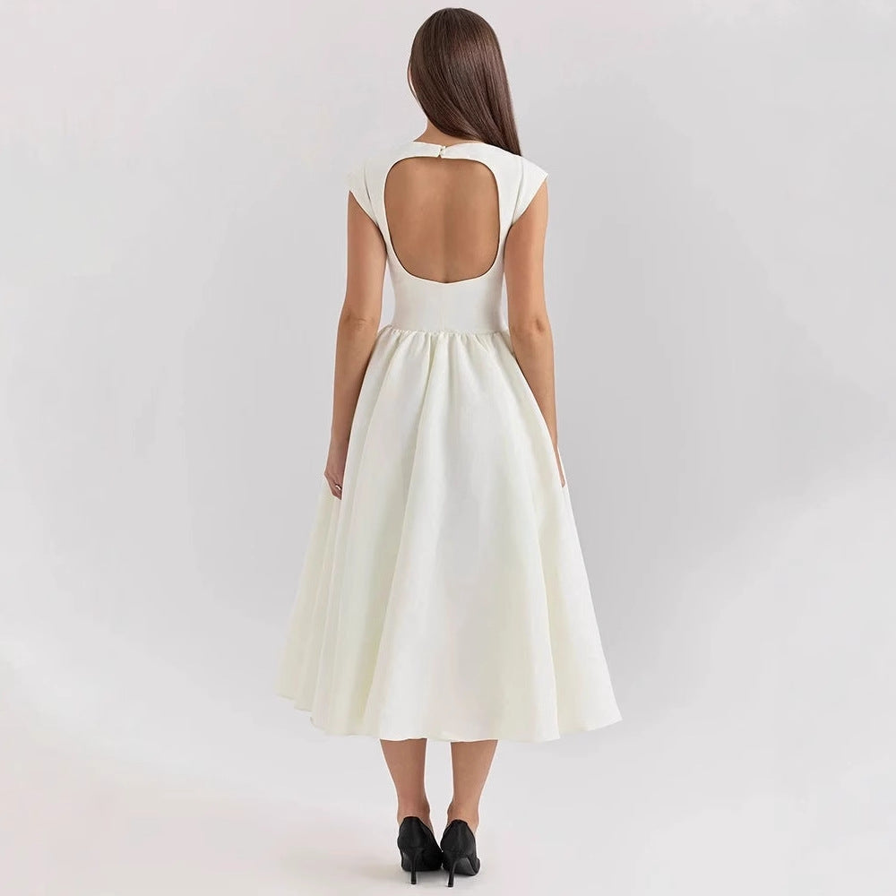 Damen Elegantes A-Linien Cocktailkleid mit Wasserfallausschnitt Drune