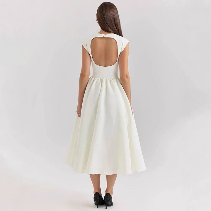 Damen Elegantes A-Linien Cocktailkleid mit Wasserfallausschnitt Drune