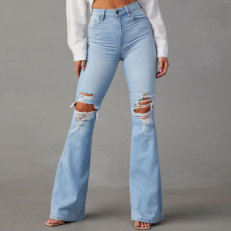 Damen Flared Jeans mit hohen Rissen und hohem Bund Drune