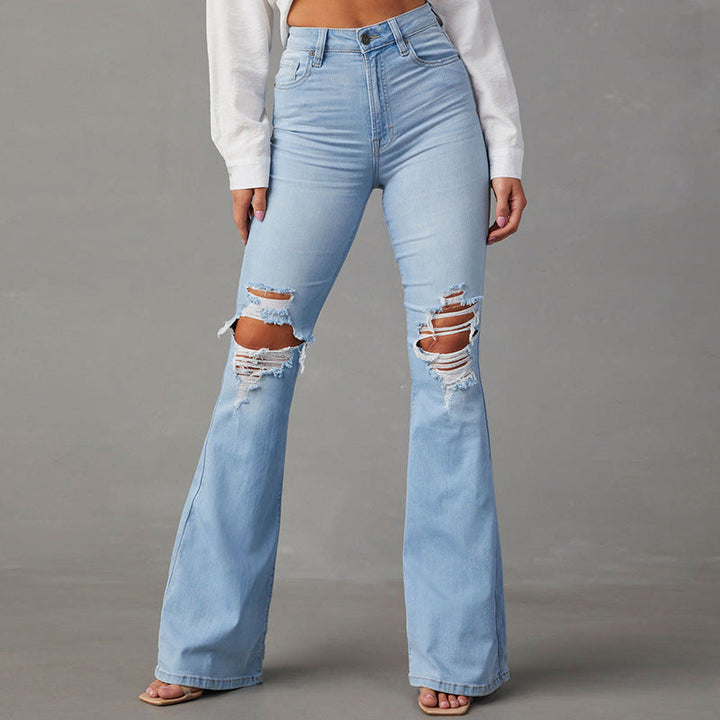 Damen Flared Jeans mit hohen Rissen und hohem Bund Drune
