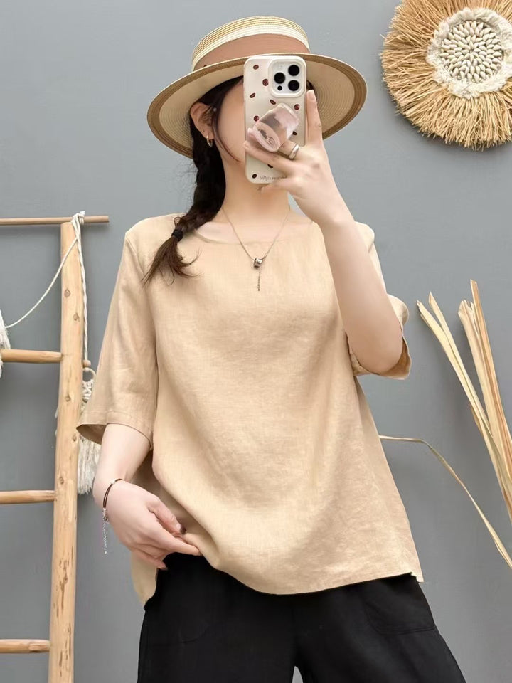 Damen Relaxed Fit Leinen Oversized Top Drune