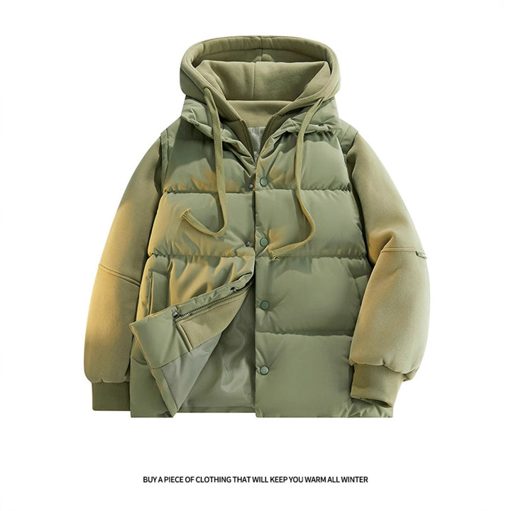 Herren Hybrid-Steppjacke mit Fleeceärmeln, Kapuze und verdecktem Druckknopfverschluss Drune