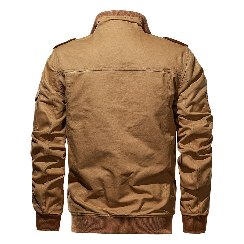 Herren nan winddichte Canvas-Militärjacke mit Teddyfutter, multiplen Klapp- und Reißverschlusstaschen sowie geripptem Saum Drune