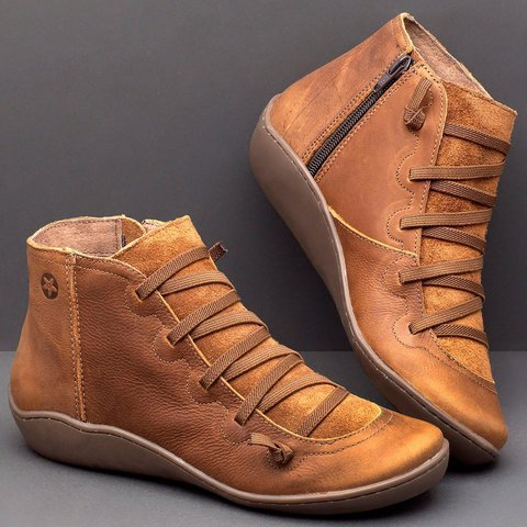 Damen Leder Kurzstiefel mit seitlichem Reißverschluss, elastischer Schnürung und weicher Komfortsohle Drune