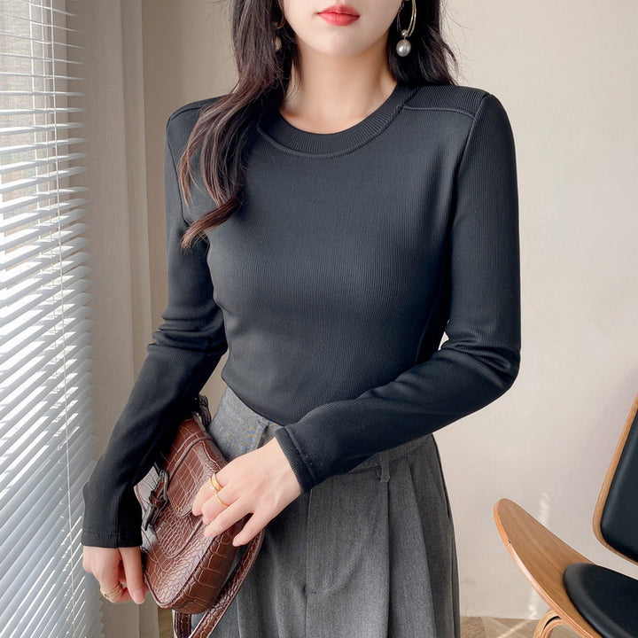 Damen modisches Cropped-Langarmshirt mit Rippstruktur Drune