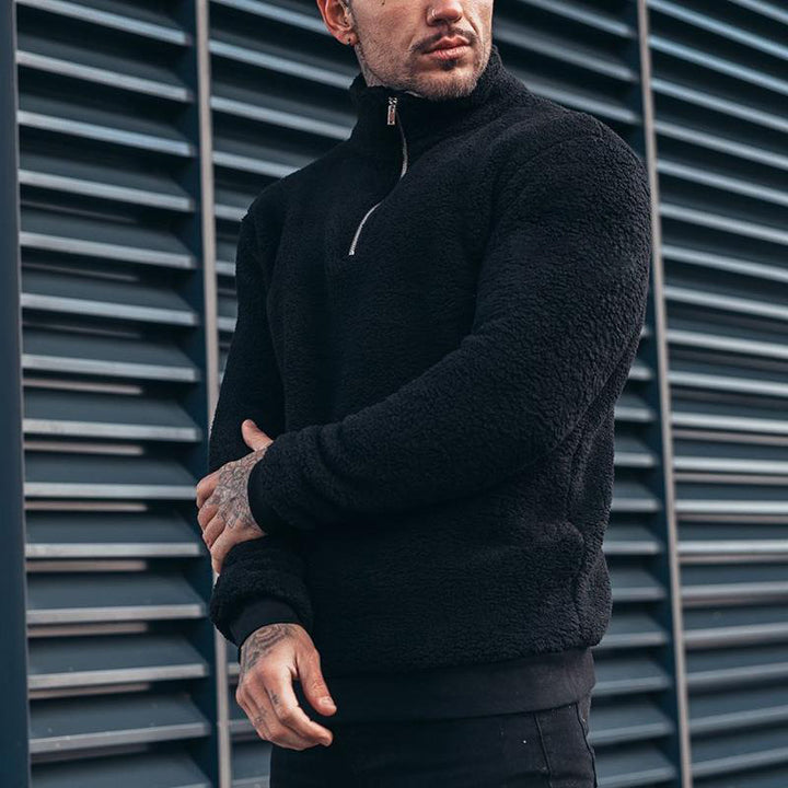 Herren Sherpa-Fleece-Pullover mit Stehkragen und kurzem Reißverschluss Drune