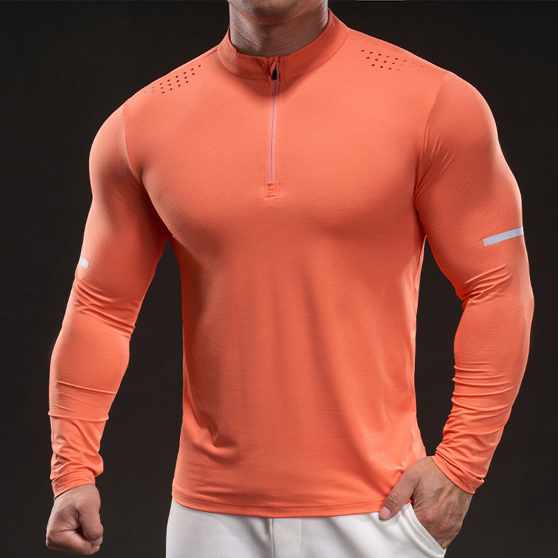 Herren Atmungsaktives Longsleeve Trainingsshirt mit Stehkragen und Kurz-Reißverschluss Drune