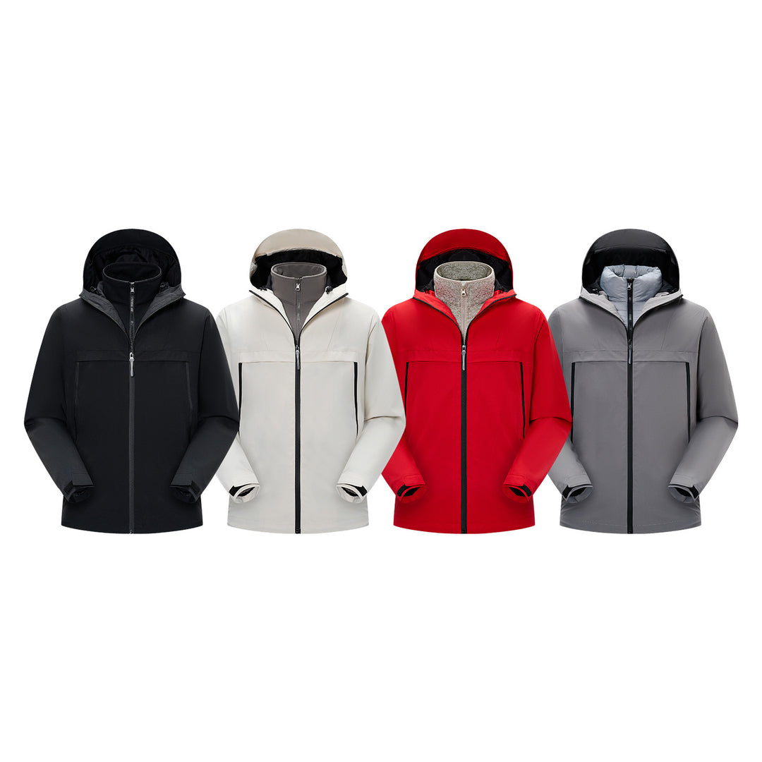 Herren Minimalistische Hybrid‑Regenjacke mit verstaubarer Kapuze und atmungsaktiver Membran Drune