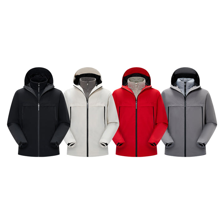 Herren Minimalistische Hybrid‑Regenjacke mit verstaubarer Kapuze und atmungsaktiver Membran Drune