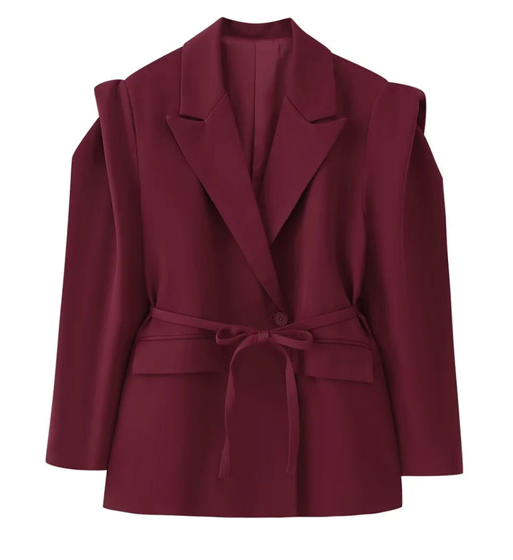 Damen elegante Blazerjacke mit tailliertem Schnitt und Bindegürtel Drune
