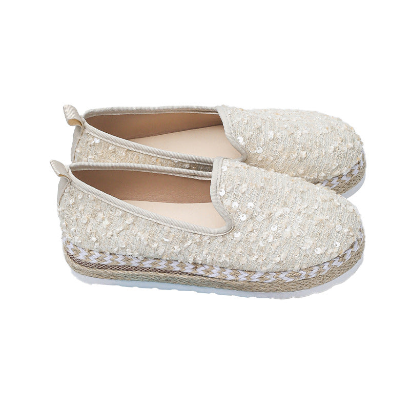 Damen Slip-On Espadrilles mit funkelnden Pailletten und komfortabler Plateausohle Drune