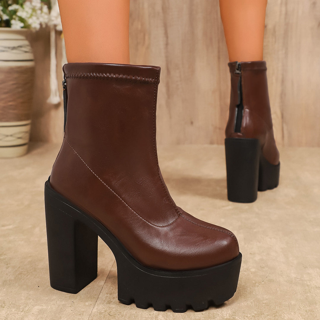 Damen Chunky Blockabsatz Stiefeletten mit zippbarem Design Drune