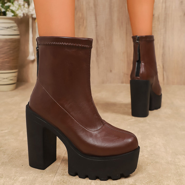 Damen Chunky Blockabsatz Stiefeletten mit zippbarem Design Drune