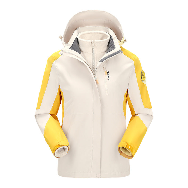 Herren wasserdichte dreiteilige Winterjacke mit abnehmbarer Kapuze und Fleece-Innenjacke Drune