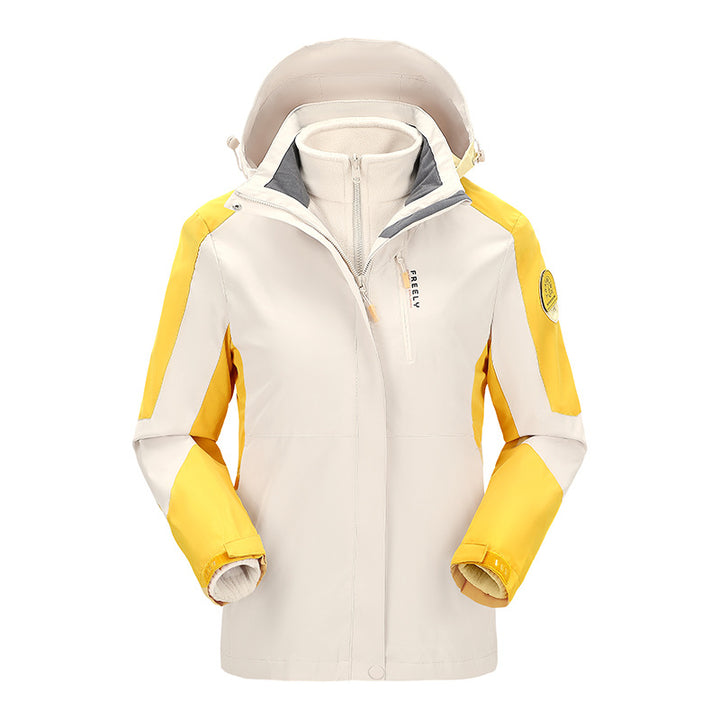Herren wasserdichte dreiteilige Winterjacke mit abnehmbarer Kapuze und Fleece-Innenjacke Drune