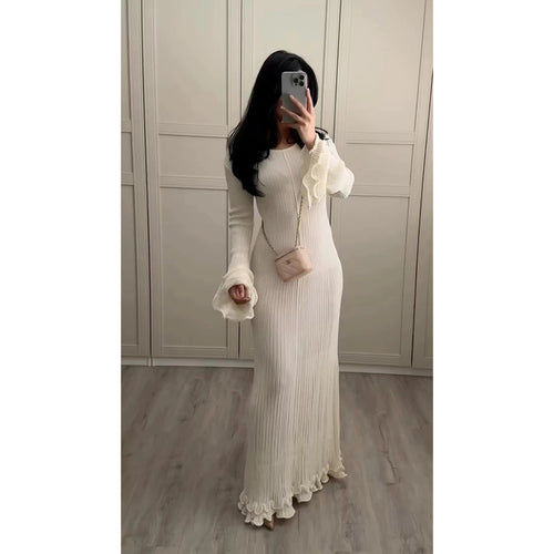 Damen Elegantes Strickkleid mit Rüschendetails und langen Ärmeln Drune
